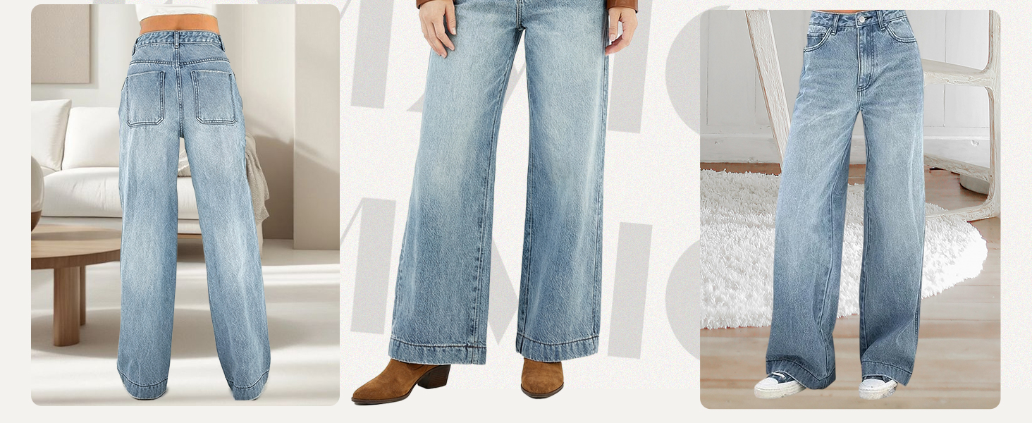 Джинси жіночі EMMIOL широкі прямі з середньою посадкою блакитні з ефектом потертості M