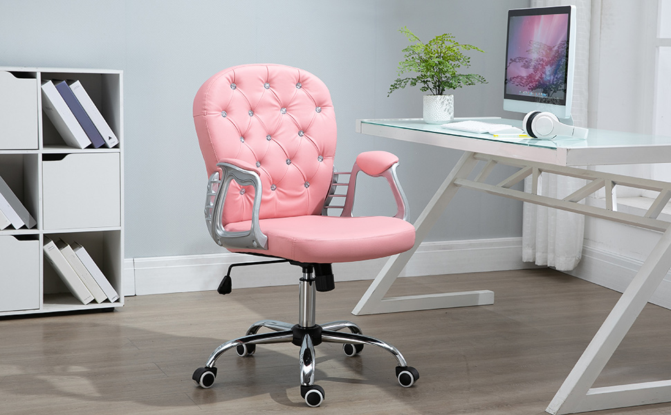 Крісло Vinsetto для дому та офісу: регульоване, обертове, рожеве, з штучної шкіри (до 120 кг)