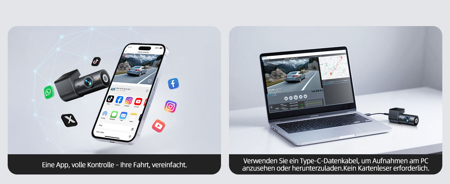 CIEVIE Автомобільна відеореєстратор 4K з GPS, WiFi, Dual, IPS 1.5″, 64GB SD, 170° та G-Sensor, WDR, Нічне бачення, Loop-запис, підтримка до 256GB