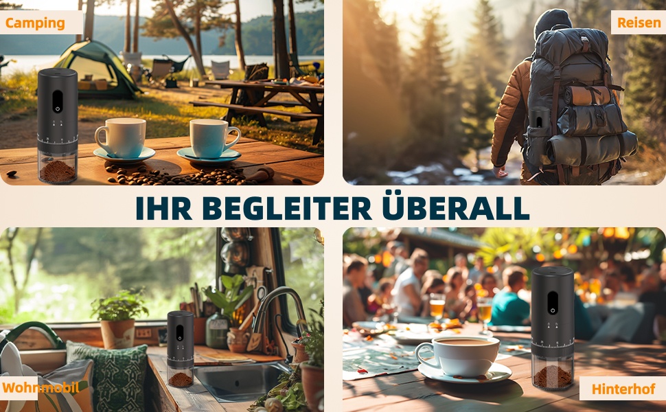 Портативна кавомолка з акумулятором 2000mAh, керамічний жорно, швидка малівка, 38 налаштувань, для подорожей та кемпінгу (сірий, новітня модель)