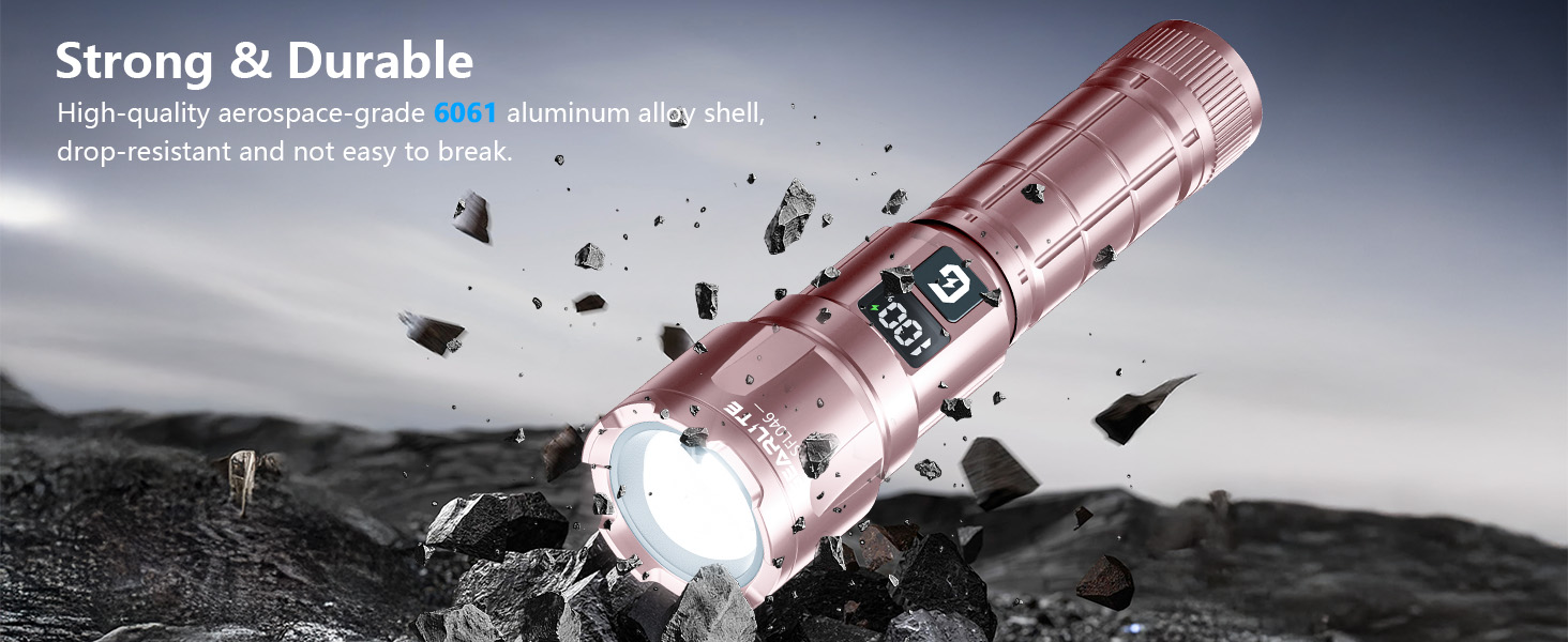 LED ліхтарик Gearlite, 6000 люмен, тактичний, з регулюванням фокусу, 3 режими, водонепроникний IP65, для кемпінгу, риболовлі, надзвичайних ситуацій, походів (рожевий)