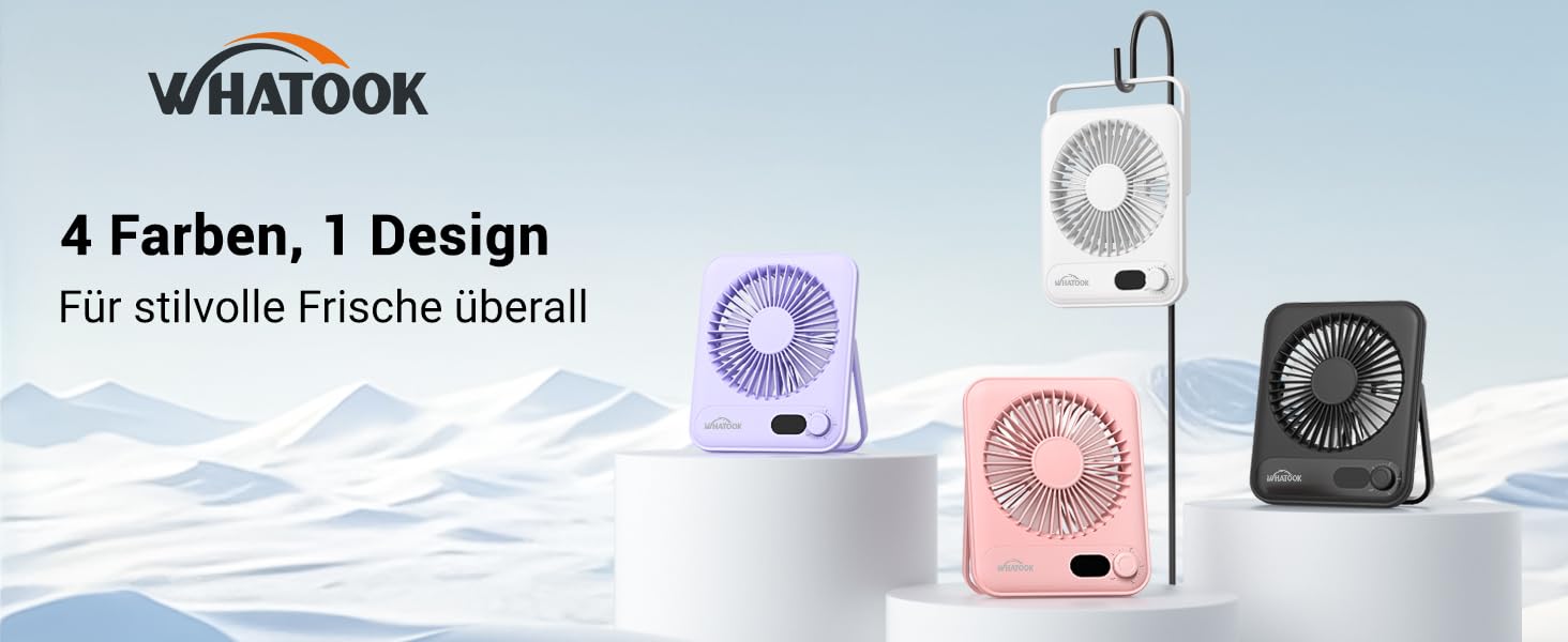 USB вентилятор WHATOOK: безшумний, з регулюванням швидкості 1-100, акумуляторний, LED-індикатор, портативний міні-вентилятор для офісу, дому, кемпінгу, подорожей (2000mAh, чорний & фіолетовий)