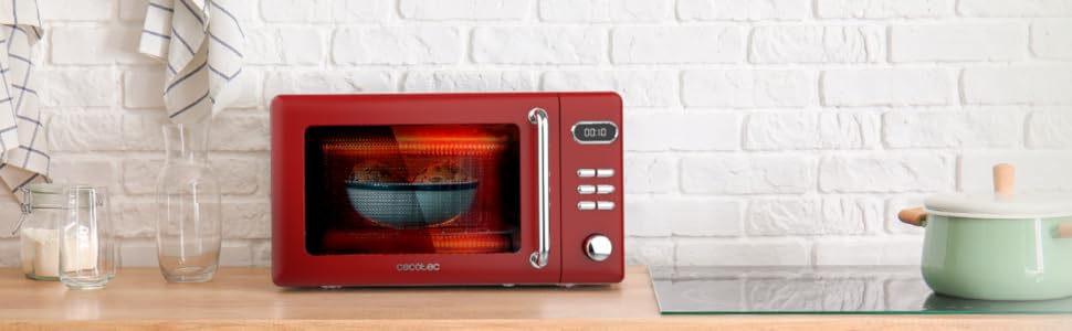 Мікрохвильова піч Cecotec Digitale Proclean 5110: 20 л, ретро-дизайн, 700 Вт, 8 програм, таймер 60 хв, червоний колір, функція грилю та розморожування