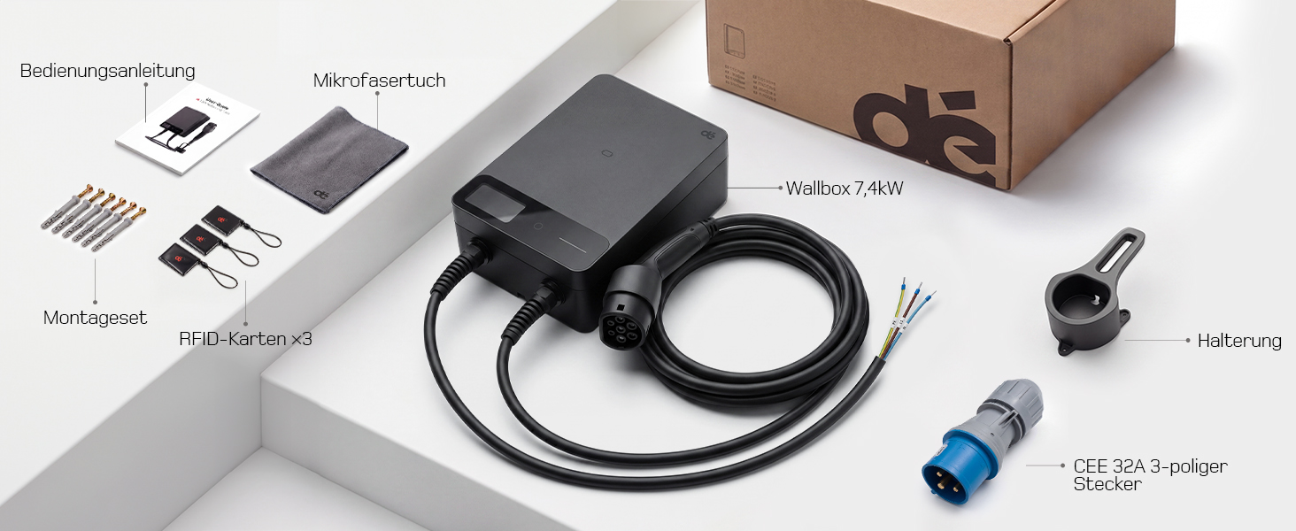 Зарядний пристрій для електромобіля Wallbox 11 кВт з Wi-Fi та кабелем Type 2 7.5м, 3 фази (6-16A, 400V), для BEV/PHEV, захист RCD Type A 30mA/DC 6mA, IP54, чорний