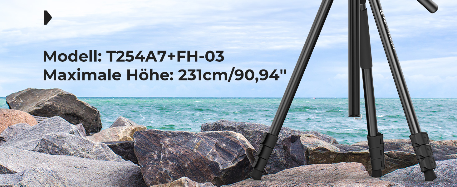 Штатив для камери K&F Concept T254A7+BH-28L, 231 см, професійний, з рідинною головкою