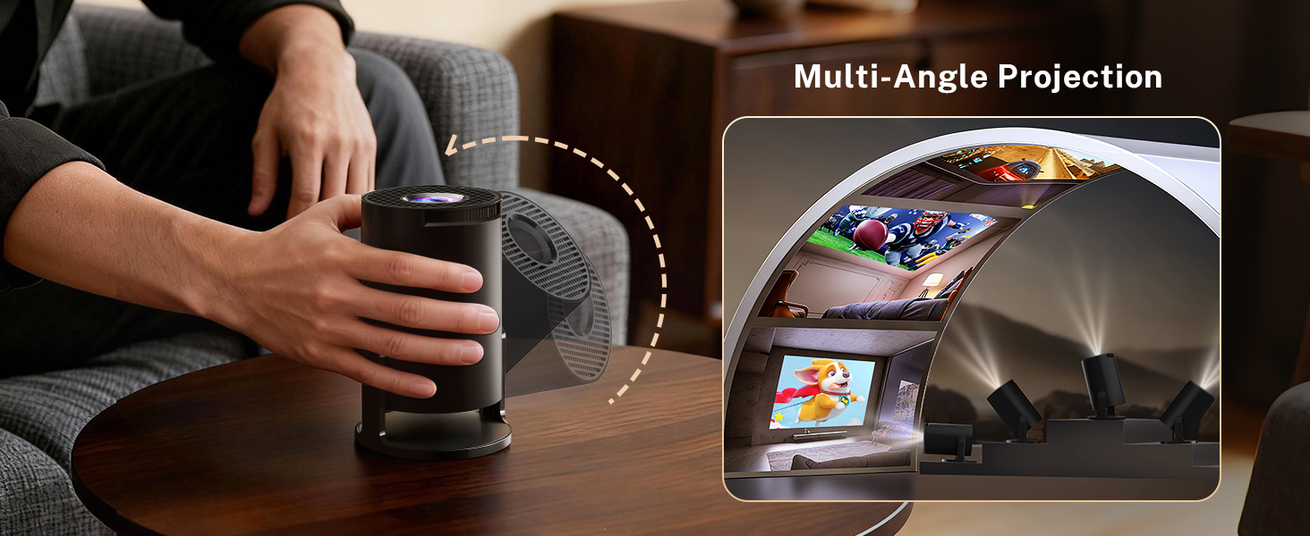 Lyncast OptiBarrel 500: Портативний проєктор 4K з Wi-Fi 6, Bluetooth 5.4, Android 11 та підтримкою iOS/HDMI/USB. Чорний