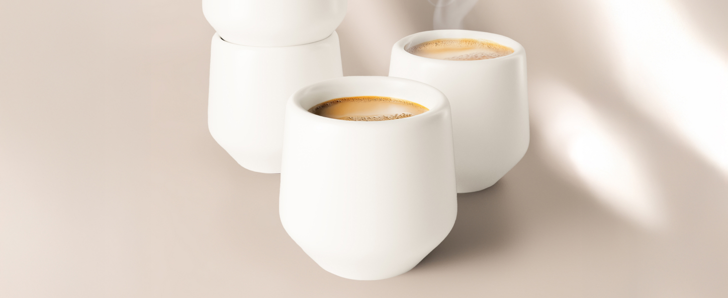 Набір чашок для еспресо Miamio (4 шт., 90 мл) - керамічні чашки без ручки, товстостінні, для мокко, білий колір, Luxe Collection