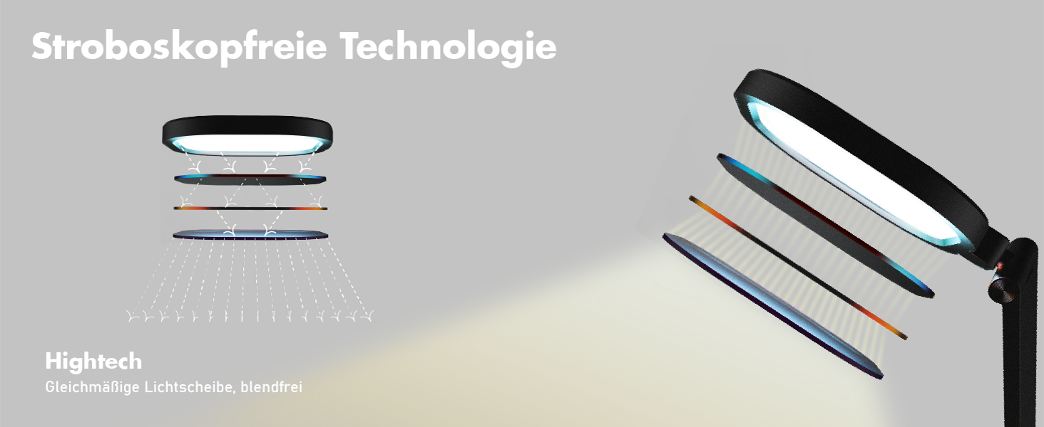 Стійка лампа LED з регулюванням яскравості, захист зору, денне світло, торшер для столу з 3 режимами кольору та сенсорним керуванням/функцією пам'яті, 15W, поворотна, чорна