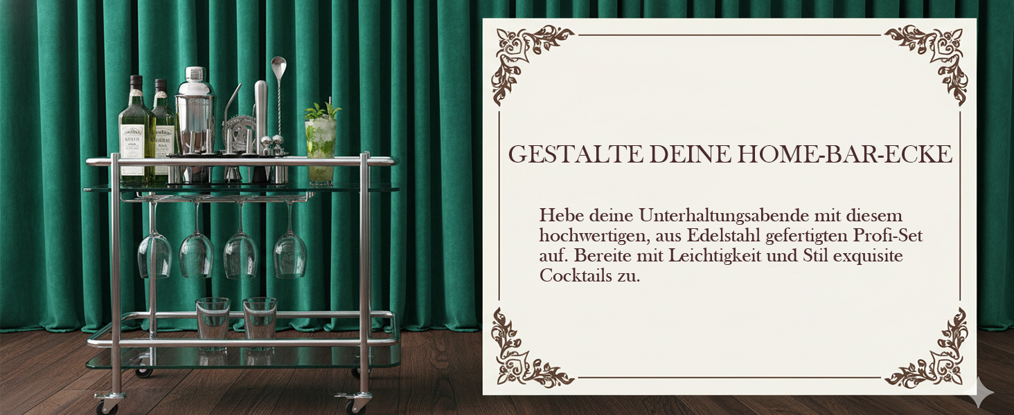 Набір для коктейлів 6 предметів з нержавіючої сталі, 750 мл, з аксесуарами та рецептами для дому, бару, вечірок (15 шт)