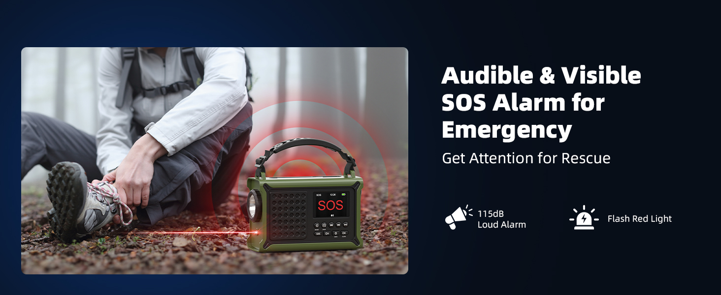 Радіоприймач Kurbelradio з DAB/DAB+/UKW, сонячною панеллю 8500 мм², акумулятором 12000 mAh та ручним генератором 650 mA. Радіо з Bluetooth 5.0, ліхтарик, зарядний пристрій USB, для кемпінгу та надзвичайних ситуацій (зелений)