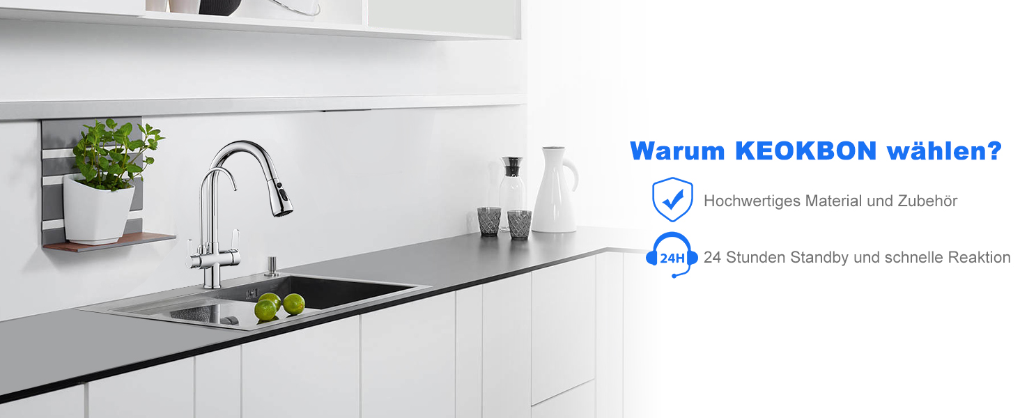 Чорний кухонний змішувач з висувною лійкою 360°, з нержавіючої сталі, для фільтрованої води