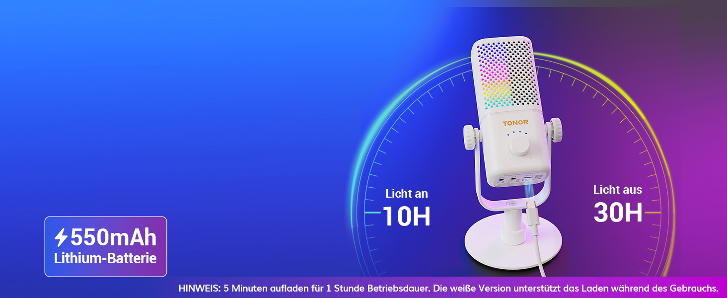 TONOR TCX3 Мікрофон для геймінгу з RGB підсвічуванням, конденсаторний, з регулюванням гучності та моніторингом, 30 годин роботи від акумулятора, сумісний з Xbox, Capture картами, для стрімінгу та подкастингу