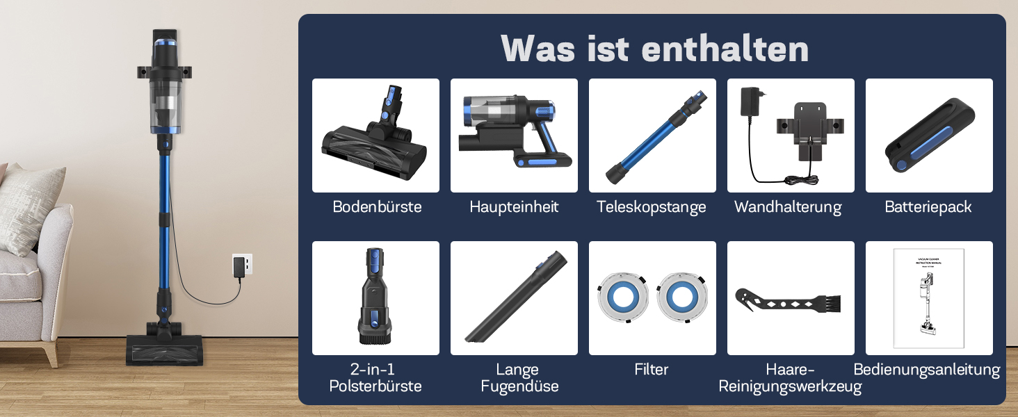 Бездротовий пилосос Nigecue 550W з акумулятором, 45000Pa, 60 хвилин роботи, Smart-дисплеєм, антизаплутувальною щіткою та контейнером 1.5L. Ідеально підходить для твердих підлог, килимів та видалення шерсті тварин.