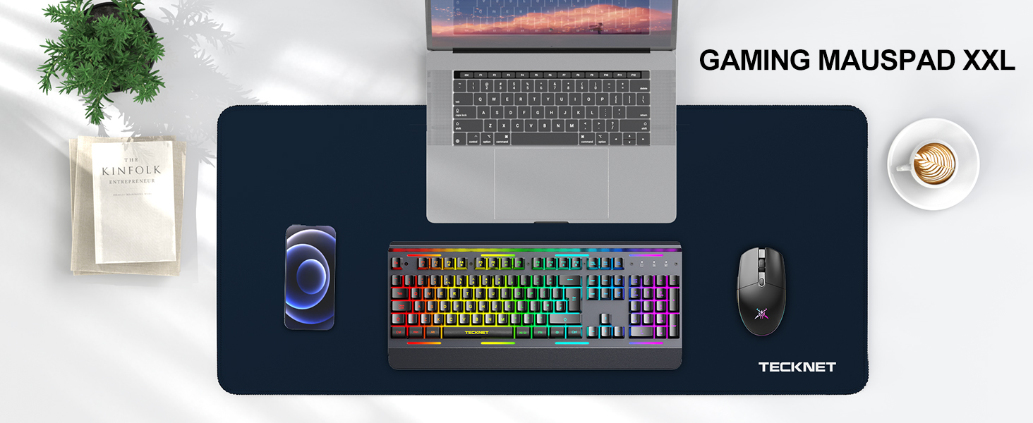 TECKNET XXL килимок для миші Speed Gaming, 900x400 мм, чорний, для геймерів, вологостійкий, покращена точність та швидкість, неслизька гумова основа, 90 x 40 см