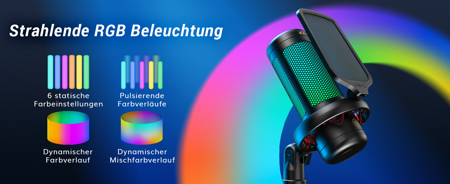 Мікрофон геймерський TONOR TC310 USB для ПК, PS4/5 з RGB підсвіткою та тримачем