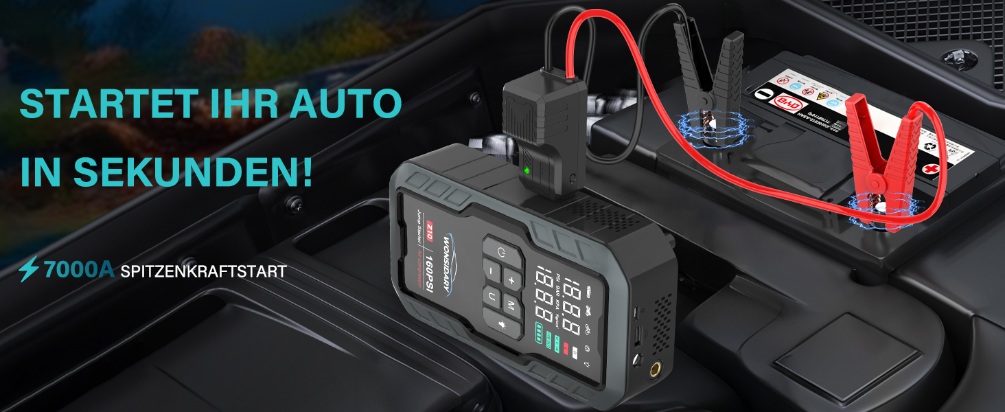 Powerbank для авто 27000 mAh з компресором 160 PSI, 12V, 8.0L, LED-ліхтарик, для бензинових та дизельних двигунів