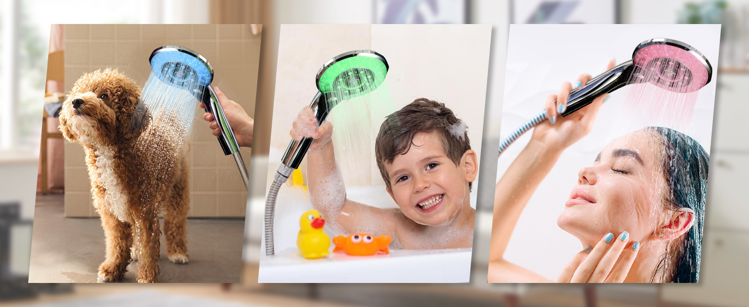 LED Shower Head, Rain Shower with 3 Color Changing Lights, Temperature Control, Handheld Shower with Digital Temperature Display, Large, Water-Saving, Pressure-Boosting Shower Head, Chrome