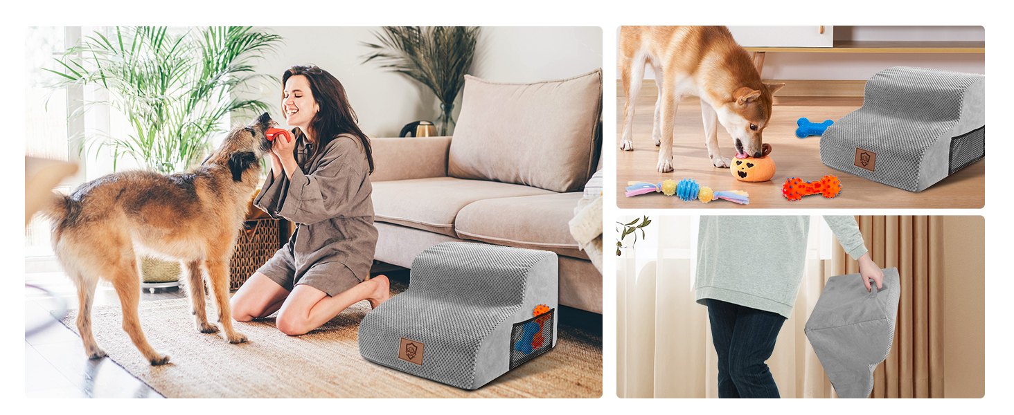 Сходинки для собак Zvonema: 2 сходинки, водонепроникні, протиковзкі, для маленьких собак, сірого кольору