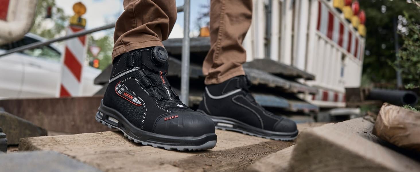 Робочі черевики ELTEN SANDER Pro ESD S3 для чоловіків, текстиль, пластикова капа (легша за сталеву), чорно-червоні, розмір 44 EU Single