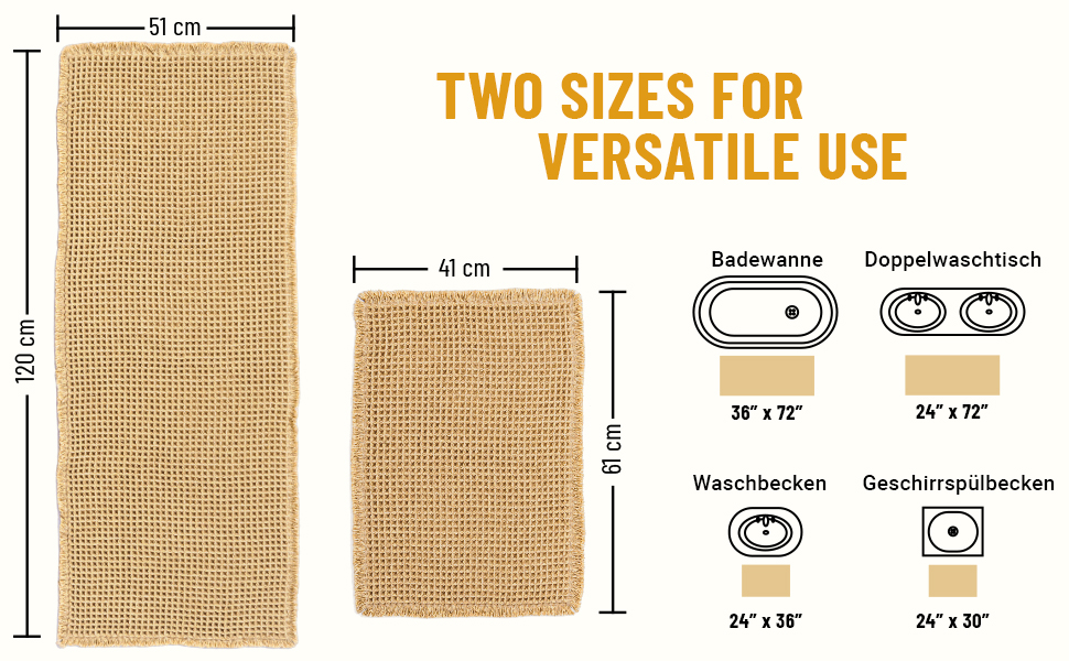 Boho Bathroom Rug Set - Non-Slip Bath Mats (2 Piece) - Washable Shower Rugs for Bathroom, Bedroom, Living Room - 51x120cm + 41x61cm Brown