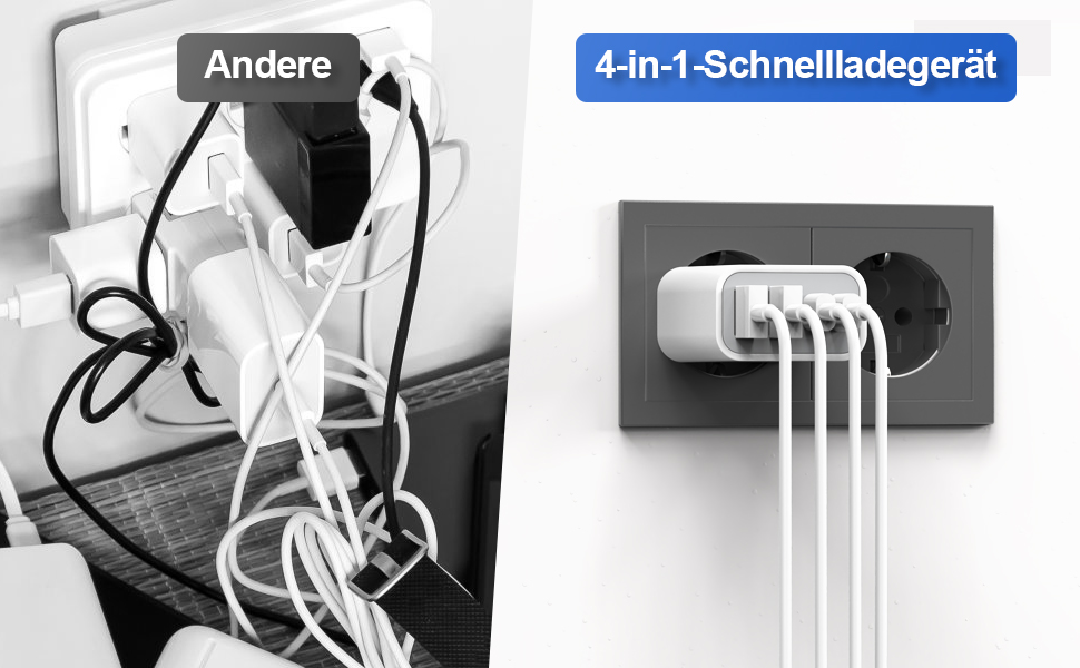 Блок зарядки Romalux 2A2C з 4 портами USB-C та USB-A, 45W, для iPhone, Samsung та інших пристроїв