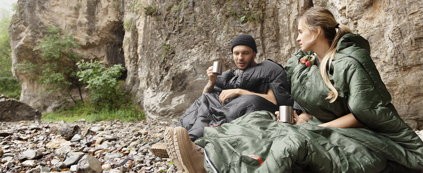 KingCamp XXL 3-Season Sleeping Bag - Oversized Adult Sleeping Bag for Camping, Backpacking, Hiking, and Travel - Lightweight Indoor/Outdoor (#Classic Olive)