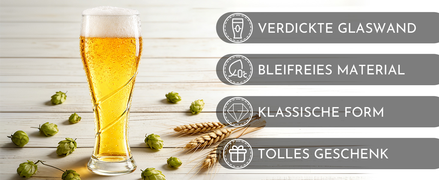 Набір келихів для пива 400 мл, безсвинцеве скло, спіралевидний дизайн, стійкі до температур та посудомийки, 6 шт.