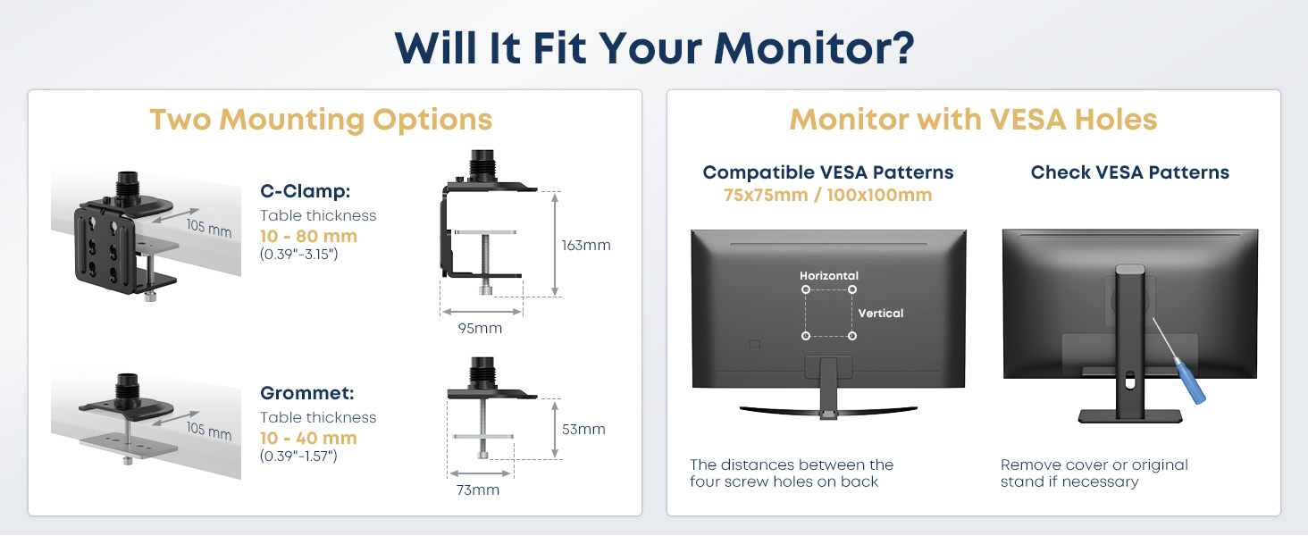 Підставка для монітора STANDOPIA на 2 монітори, 17-40 дюймів, 12 кг, регулювання висоти, нахил, поворот, VESA 75/100 мм