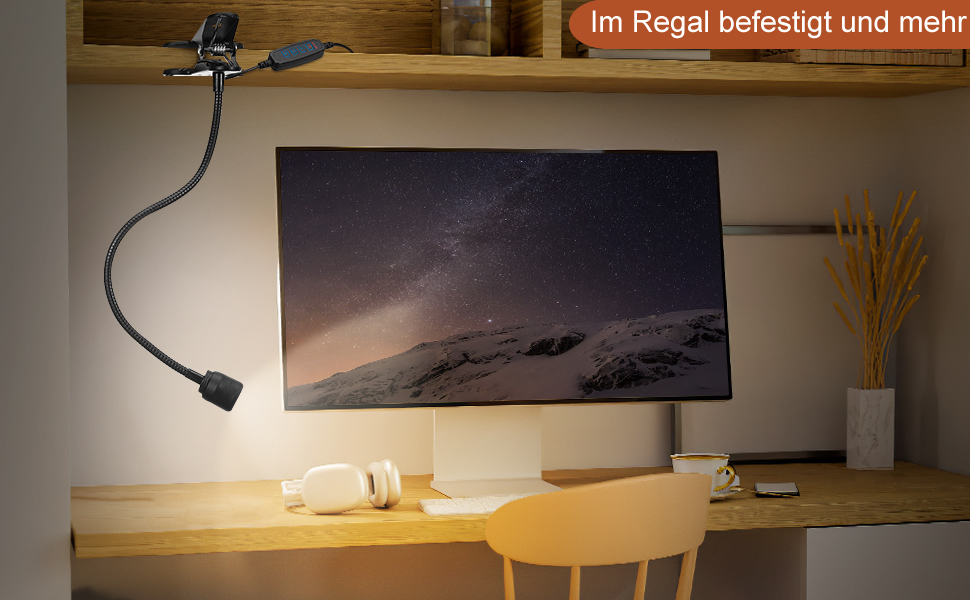 Світлодіодна приліжкова лампа з кліпсою Zoombare: диммер, гнучкий гусак, 3 режими світла, 10 рівнів яскравості, чорна