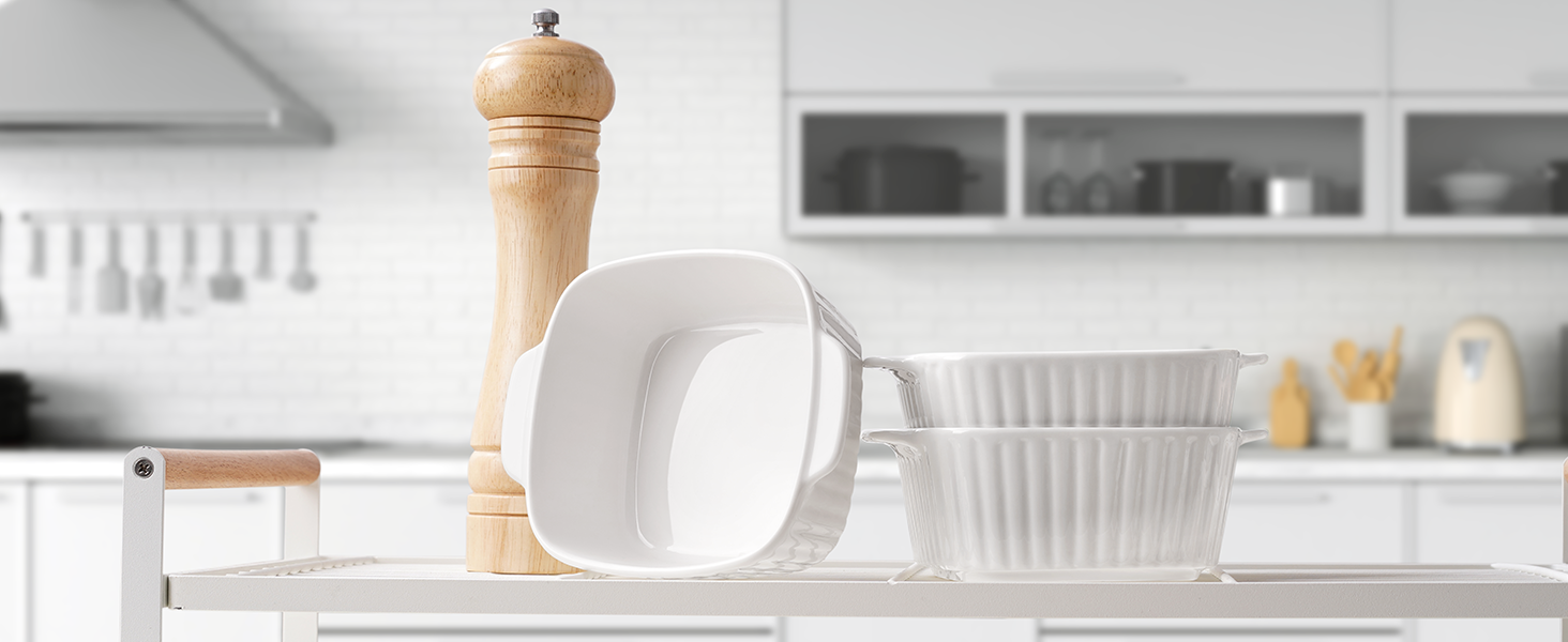 Набір форм для запікання NUTRIUPS 400мл (4 шт.) з кераміки, 14.5 x 11.5 x 5.5 см, квадратні, з ручками, для духовки та мікрохвильовки (білі)