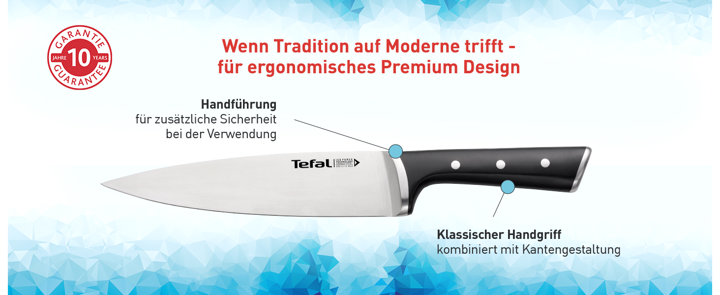 Ніж кухарський Tefal Ice Force 20 см, нержавіюча сталь, захист від корозії, вироблено в Німеччині, чорний K23202