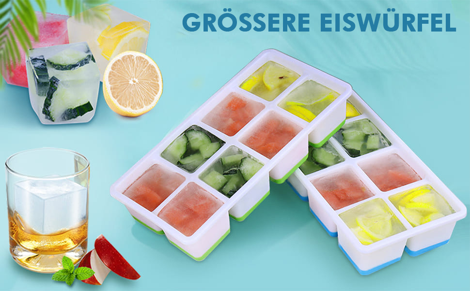 Форма для льоду JRISBO (2 шт) з кришкою, великі кубики льоду, синій, BPA-free, LFGB-сертифікат