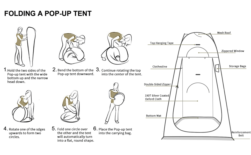 Brian & Dany Pop Up Camping Shower Tent - Portable Changing Tent with Rainfly & Windows - Outdoor Privacy Shelter, UPF 50+ Waterproof, 120x120x190cm