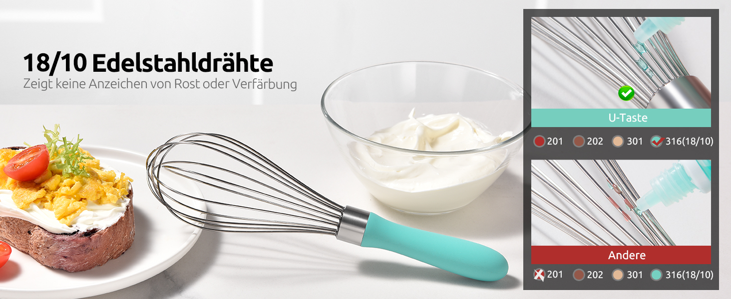 Міксер кухонний U-Taste зі сталі 18/10, 30 см, 12 гнучких дротів, силіконовий грибок