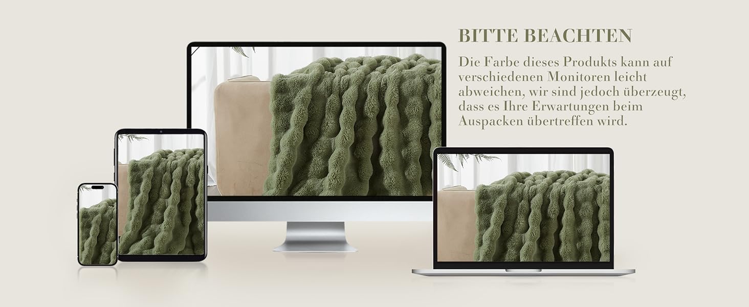 М'яка плюшева ковдра Luofanfei 180x200 см, салатово-кремовий колір, з ефектом 