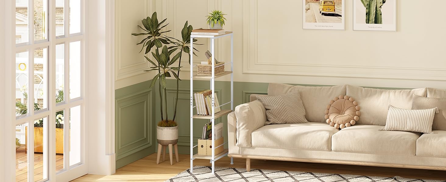 WOLTU 4-Tier Corner Shelf - White Oak & White Finish