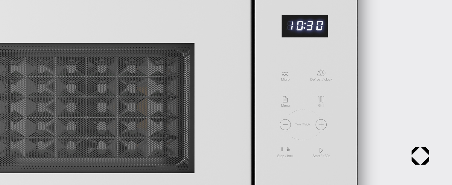 Вбудована мікрохвильова піч Klarstein Velaire 60 см з грилем – 25L, 850W, 8 програм, сенсорне управління, нержавіюча сталь, таймер, білий колір