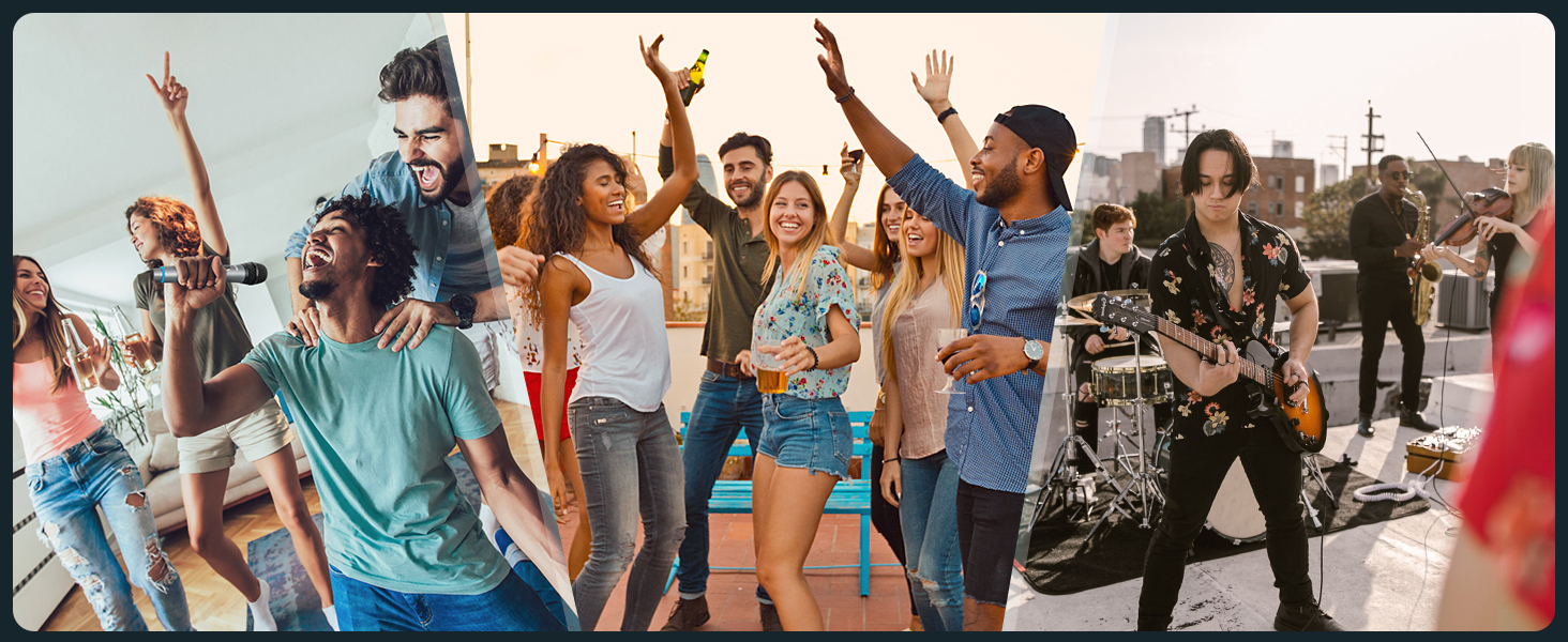 Портативна караоке система з Bluetooth та 2 мікрофонами, 2 x 10” динаміки, USB-C запис, світлові ефекти, FM, підтримка TV/проектора, GTSK210-1