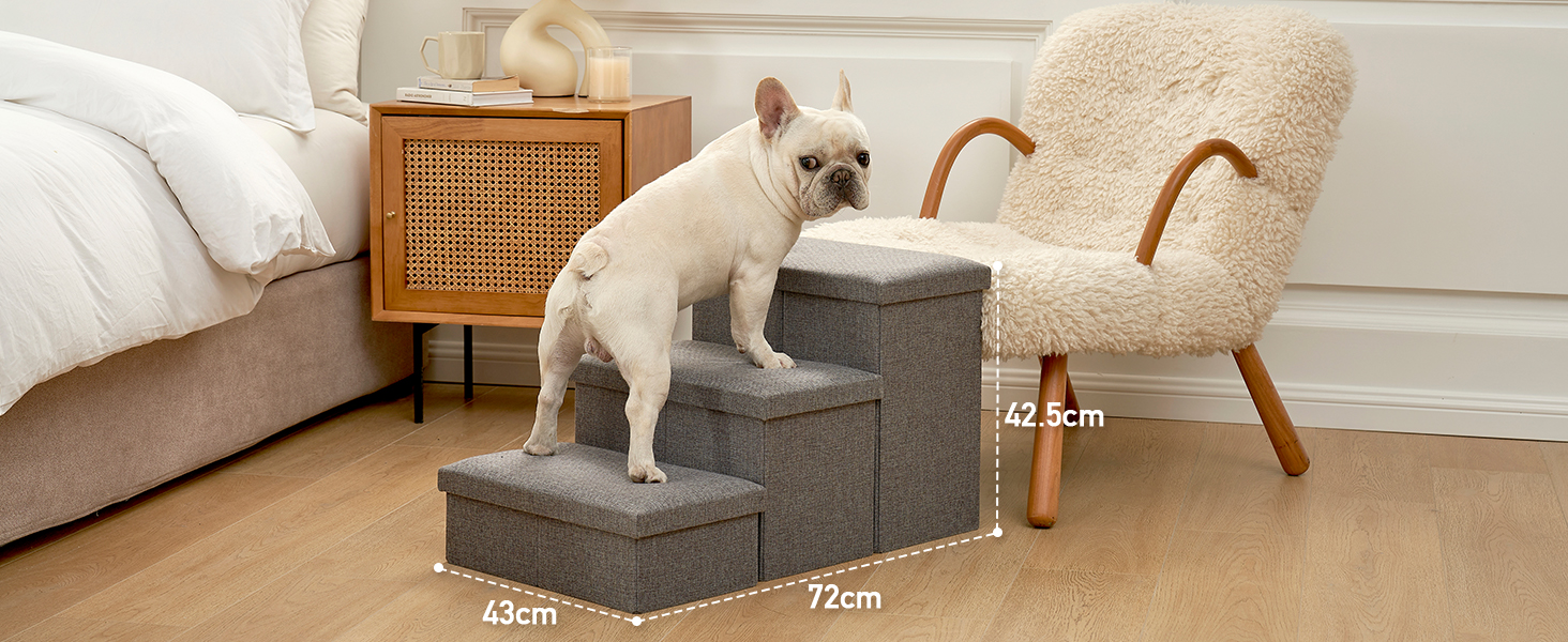 Сходинки для собак маленьких порід зі зберіганням, широкі, складні для ліжка та дивану, з неслизьким покриттям, вологостійкі (сірий, 43x72x42.5см, 3) сірий 3 43x72x42.5см