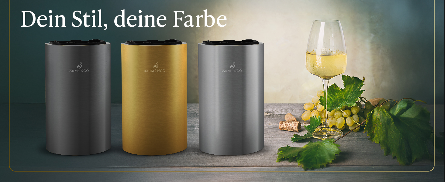 Охолоджувач для вина BARMINGO з нержавіючої сталі з 2 охолоджувальними акумуляторами – охолоджувач для напоїв та пляшок для вина, шампанського та секту | Подвійний сектокюлер з охолоджувальними манжетами | Охолоджувач для винних пляшок | Золотий