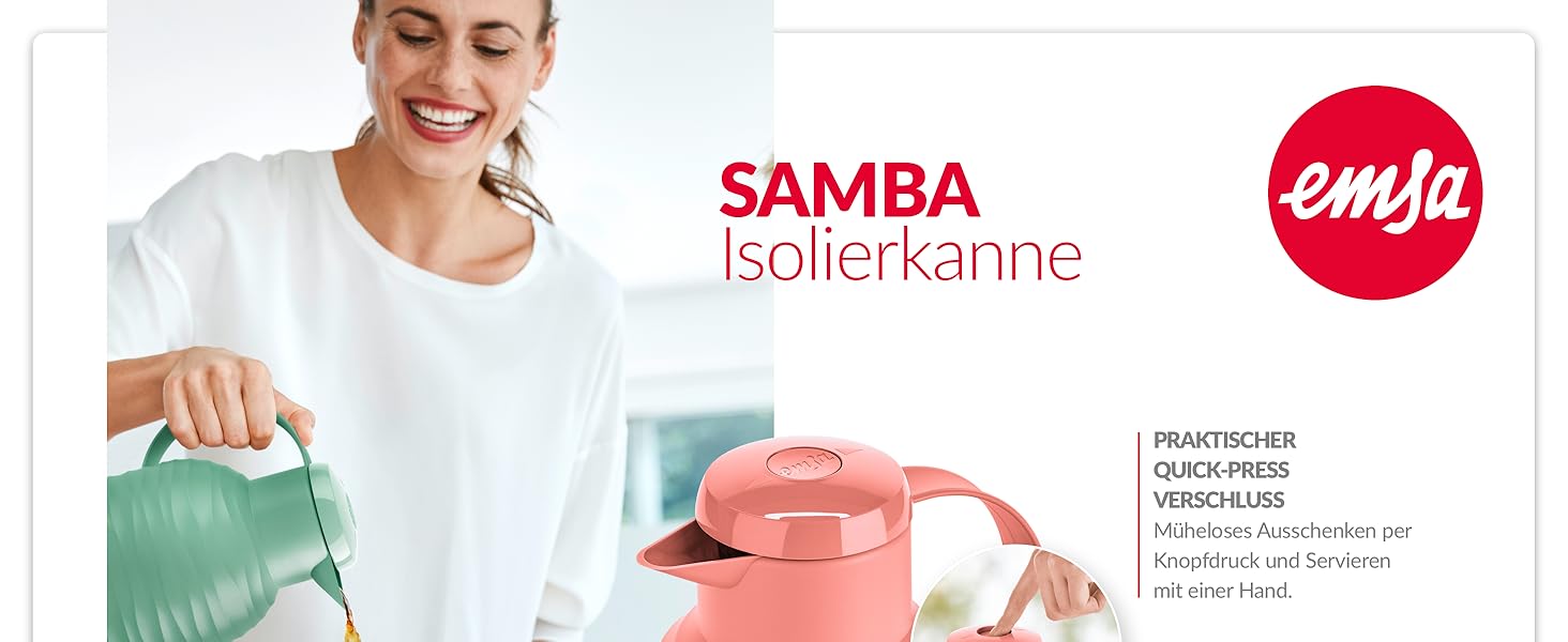 Термос Emsa Samba Wave Koralle 1.0 л | Зберігає тепло 12 год, холод - 24 год | Нержавіюча сталь, пластик, скло | Безпечний, герметичний | Для кави, напоїв