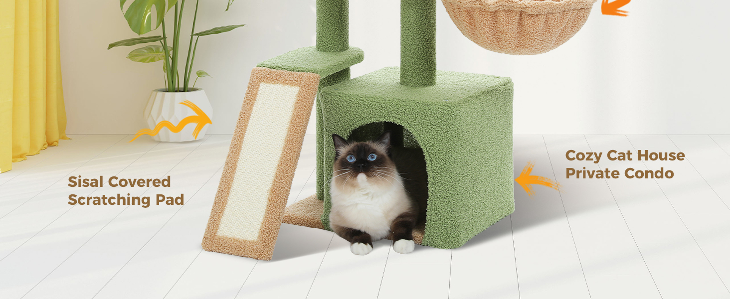 PAWZ Road Дерев'яний кігтеточка для котів з гамаком, 80 см, зелений