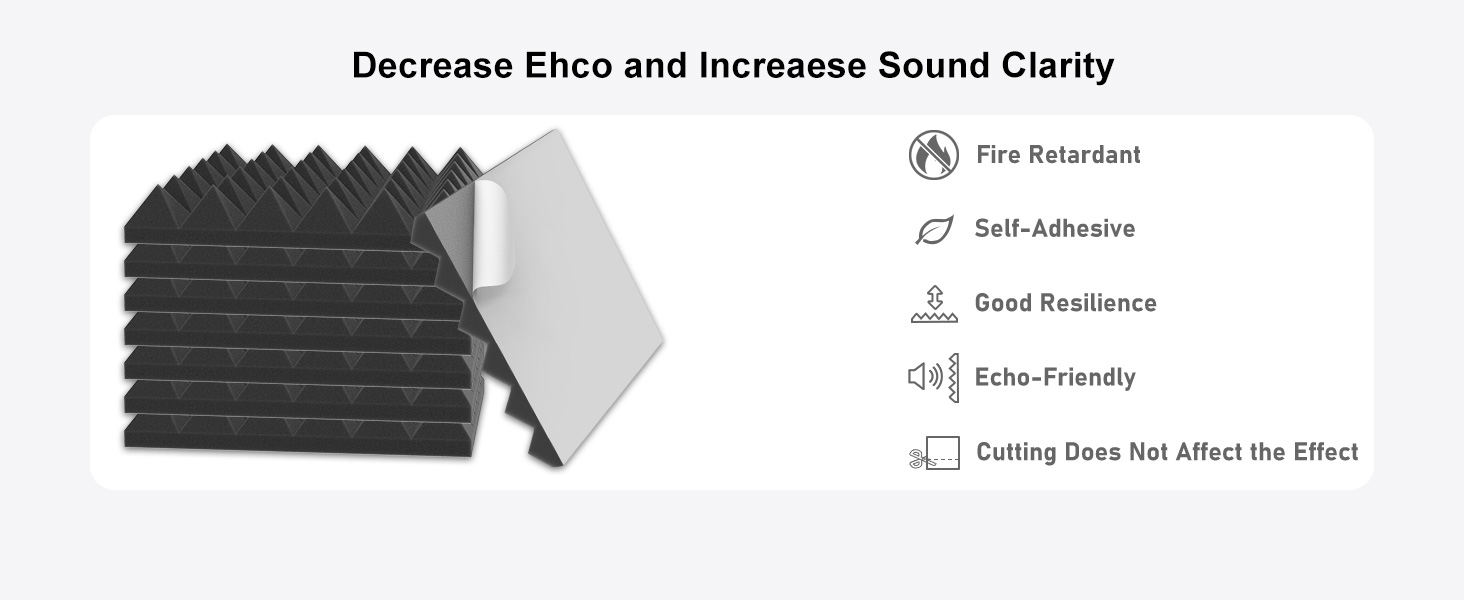 Акустичні панелі JBER самоклейні, звукопоглинаючі пірамідні панелі 30х30х3 см для студії, офісу та спальні, чорний колір (12 шт)