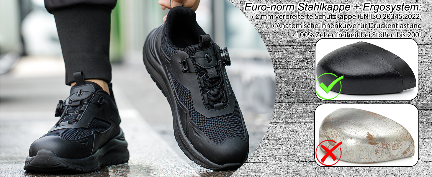 Робочі черевики чоловічі/жіночі, захисні черевики зі сталевою капами, легкі, неслизькі, дихаючі, водонепроникні, літні, чорні. Розмір 47 EU (відповідає 46.5 M105)