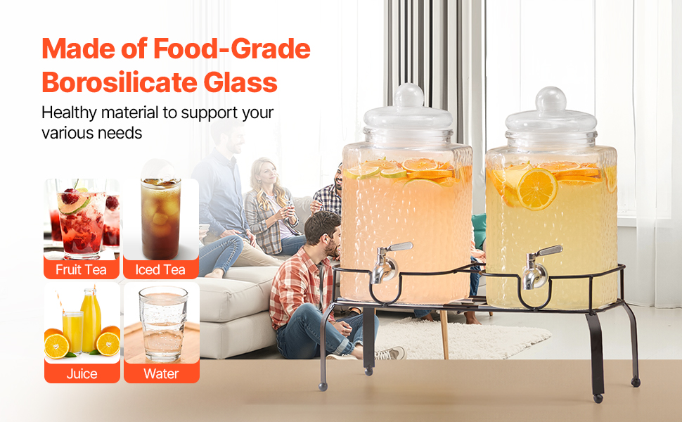 Диспенсер для напоїв VEVOR (2 x 5,5 л) з металевим підставкою, скляний сокодиспенсер з антикрапельним краном, для ресторанів, вечірок, приготування домашніх напоїв