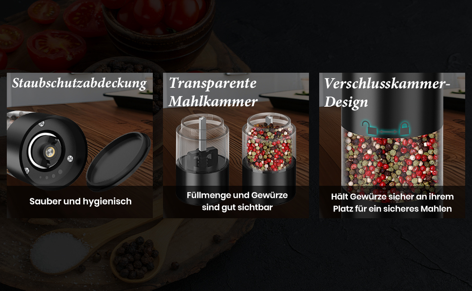 Електричні мельниці для солі та перцю 2 в 1, USB, регулювання помелу, з основою, для спецій, BBQ, кухня