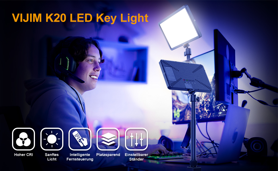 ULANZI K20 Key Light: LED панель для відеозйомки з дистанційним керуванням, 600 люмен, 10W, 2500K-9000K, для YouTube/Live Streaming