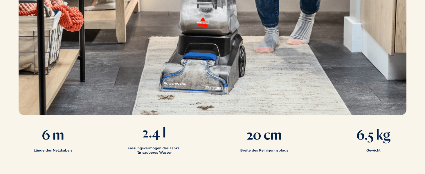 BISSELL PowerWash Compact Pet: компактний вертикальний мийник для килимів та м'яких меблів для видалення плям від тварин, 600W, з кабелем, 4058N