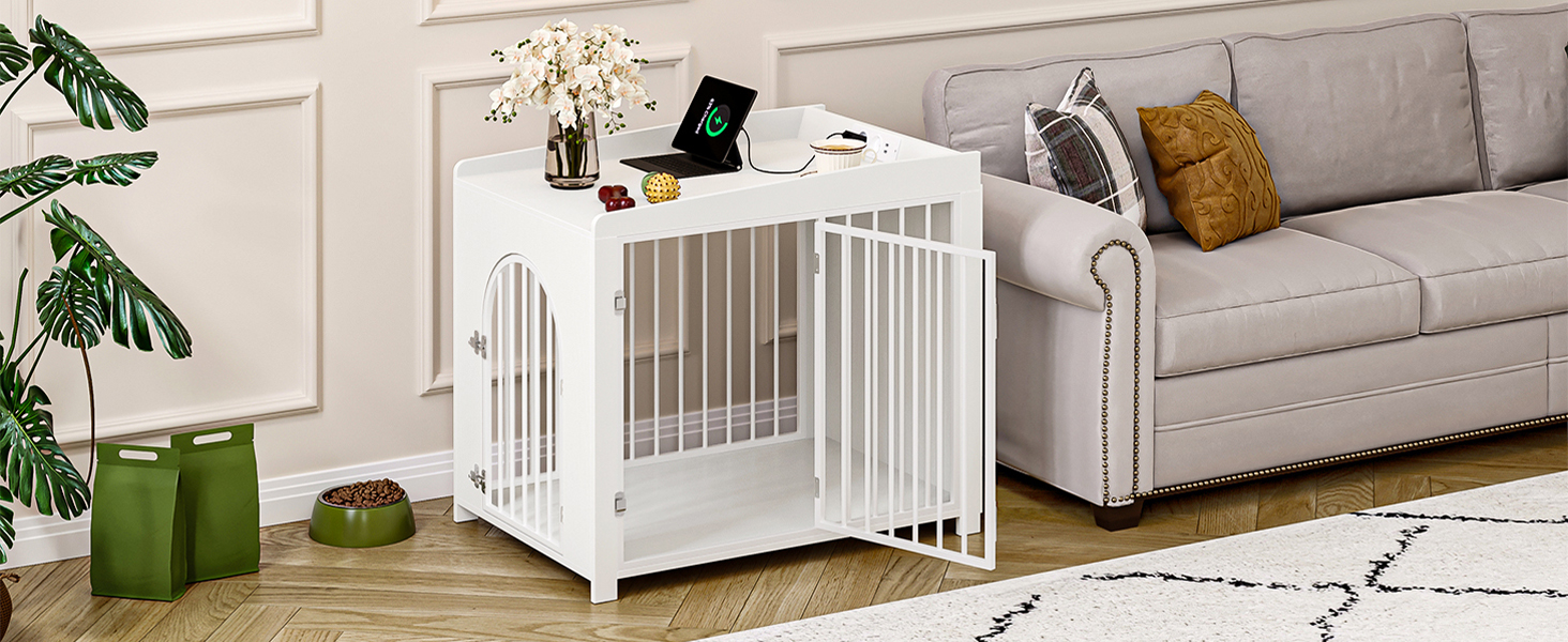 Сучасна собача будка Hzuaneri з USB та розеткою, 90x63x79 см, біла