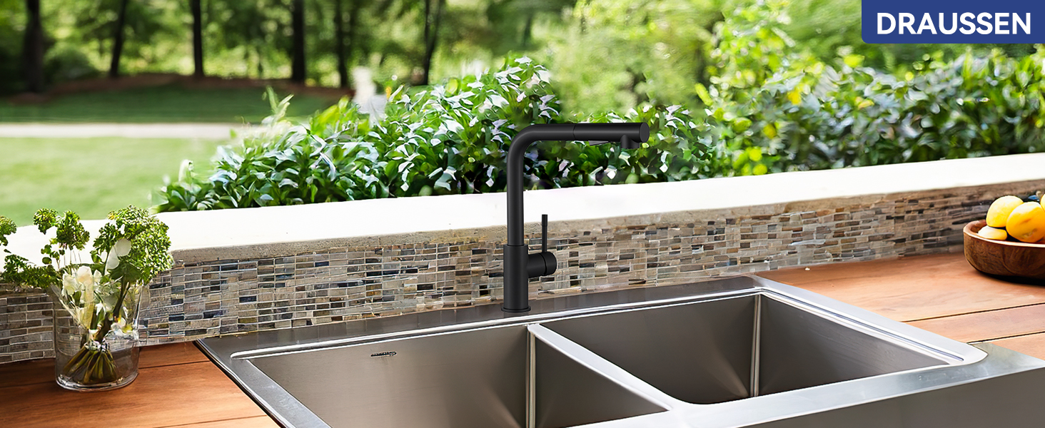 Змішувач кухонний висувний Sofetiy з душем, нержавіюча сталь, чорний, 360°